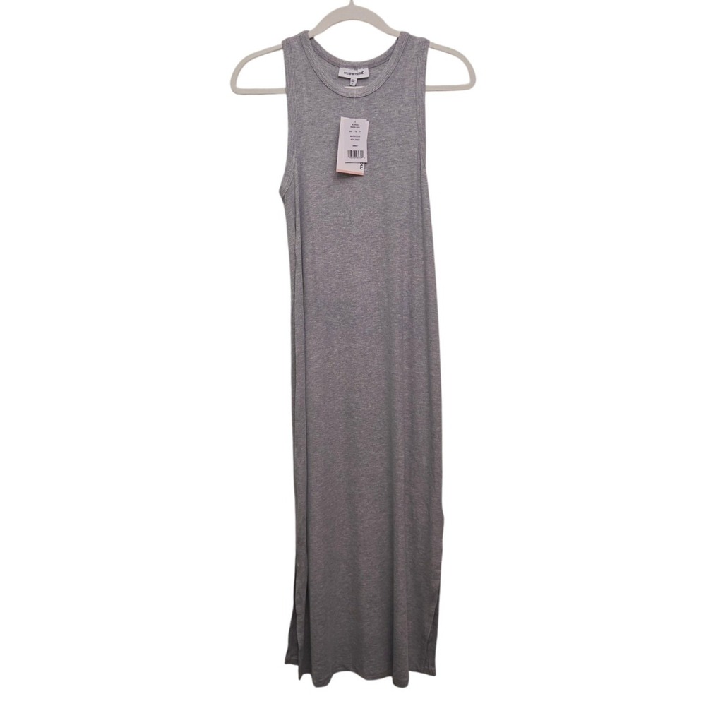 Motherhood Maternity Dress Women Small Grey Ribbed Sleeveless Side Slit Midi